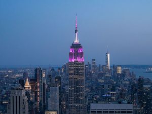 Preview wallpaper city, buildings, aerial view, twilight, new york