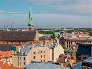 Preview wallpaper city, buildings, aerial view, roofs, architecture