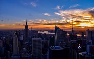 Preview wallpaper city, buildings, aerial view, new york, twilight