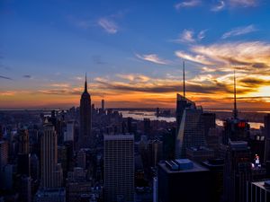 Preview wallpaper city, buildings, aerial view, new york, twilight