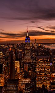 Preview wallpaper city, buildings, aerial view, twilight, lights, new york