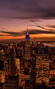 Preview wallpaper city, buildings, aerial view, twilight, lights, new york