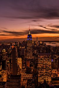 Preview wallpaper city, buildings, aerial view, twilight, lights, new york