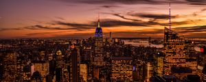 Preview wallpaper city, buildings, aerial view, twilight, lights, new york