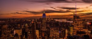 Preview wallpaper city, buildings, aerial view, twilight, lights, new york