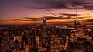 Preview wallpaper city, buildings, aerial view, twilight, lights, new york