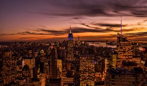 Preview wallpaper city, buildings, aerial view, twilight, lights, new york