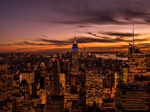 Preview wallpaper city, buildings, aerial view, twilight, lights, new york