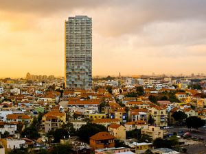 Preview wallpaper city, buildings, aerial view, roofs, cityscape