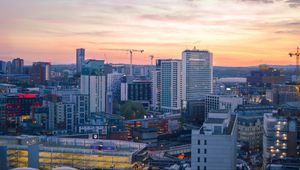 Preview wallpaper city, buildings, aerial view, architecture, twilight