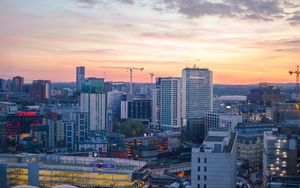 Preview wallpaper city, buildings, aerial view, architecture, twilight