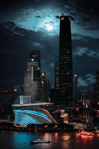 Preview wallpaper city, buildings, architecture, night, moon, light