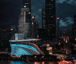 Preview wallpaper city, buildings, architecture, night, moon, light