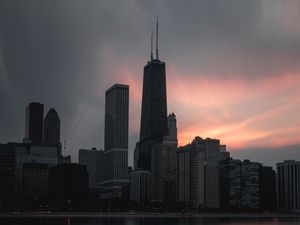 Preview wallpaper city, buildings, architecture, towers, sunset