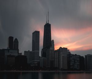 Preview wallpaper city, buildings, architecture, towers, sunset