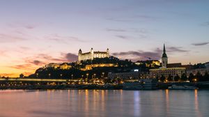 Preview wallpaper city, buildings, architecture, river, coast, night