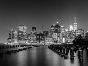 Preview wallpaper city, buildings, architecture, bw, new york