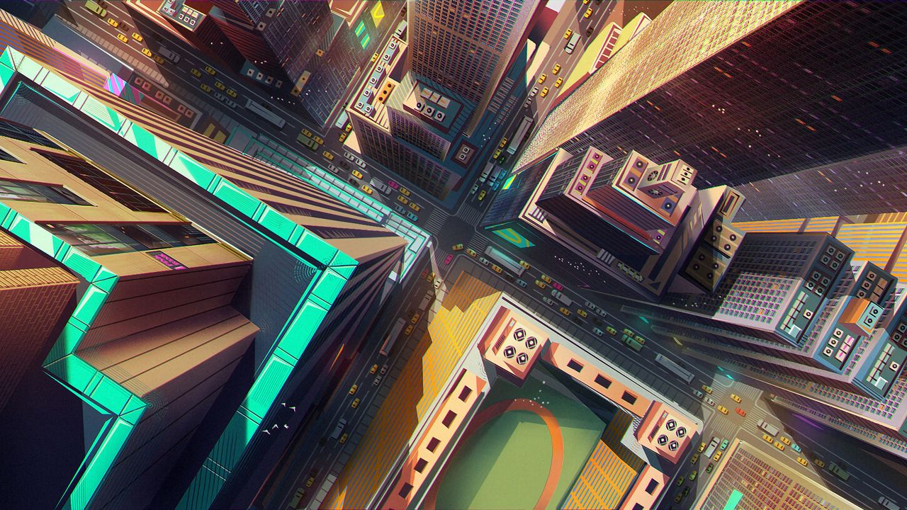 Wallpaper city, buildings, architecture, road, art