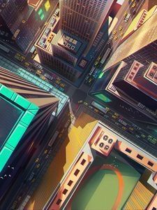 Preview wallpaper city, buildings, architecture, road, art