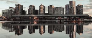 Preview wallpaper city, buildings, architecture, water, reflection
