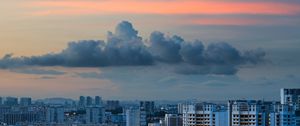 Preview wallpaper city, buildings, architecture, skyscraper, clouds, sunset