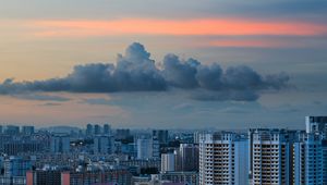 Preview wallpaper city, buildings, architecture, skyscraper, clouds, sunset