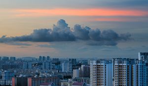 Preview wallpaper city, buildings, architecture, skyscraper, clouds, sunset