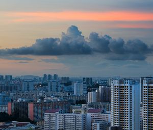 Preview wallpaper city, buildings, architecture, skyscraper, clouds, sunset