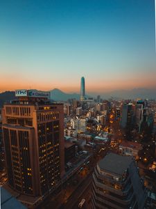 Preview wallpaper city, buildings, architecture, tower, road, lights