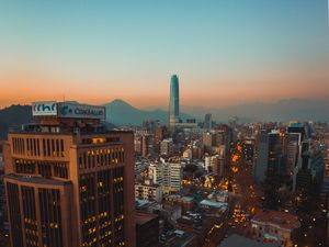 Preview wallpaper city, buildings, architecture, tower, road, lights