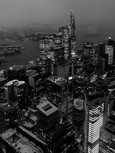 Preview wallpaper city, buildings, architecture, bw, megalopolis