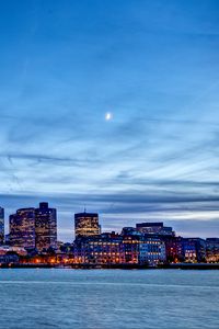 Preview wallpaper city, buildings, architecture, moon, sea