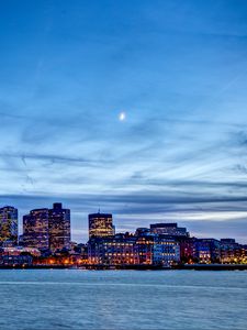 Preview wallpaper city, buildings, architecture, moon, sea