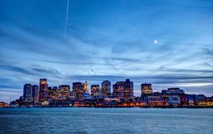 Preview wallpaper city, buildings, architecture, moon, sea