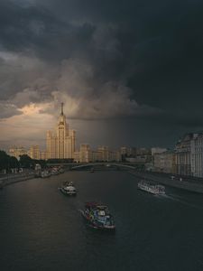 Preview wallpaper city, buildings, architecture, river, boats