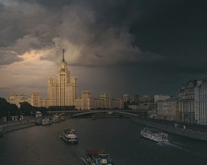 Preview wallpaper city, buildings, architecture, river, boats