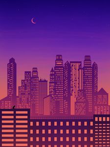 Preview wallpaper city, buildings, architecture, night, vector, art