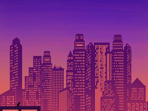 Preview wallpaper city, buildings, architecture, night, vector, art