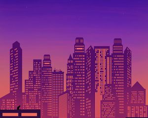 Preview wallpaper city, buildings, architecture, night, vector, art