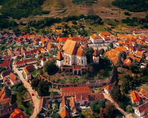 Preview wallpaper city, buildings, architecture, roofs, aerial view