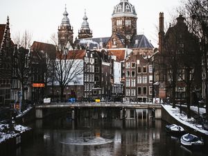 Preview wallpaper city, buildings, architecture, river, reflection, amsterdam