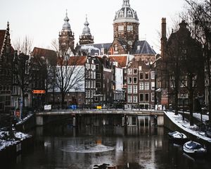 Preview wallpaper city, buildings, architecture, river, reflection, amsterdam