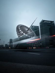Preview wallpaper city, buildings, architecture, construction, road, long exposure