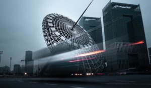 Preview wallpaper city, buildings, architecture, construction, road, long exposure