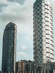Preview wallpaper city, buildings, architecture, clouds, bottom view