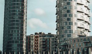 Preview wallpaper city, buildings, architecture, clouds, bottom view