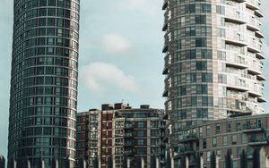 Preview wallpaper city, buildings, architecture, clouds, bottom view