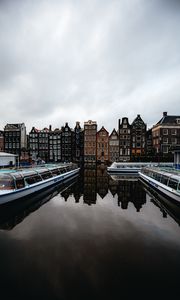 Preview wallpaper city, buildings, architecture, river, boats, amsterdam