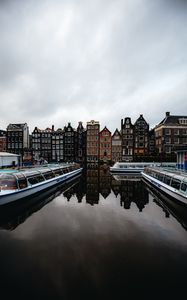 Preview wallpaper city, buildings, architecture, river, boats, amsterdam