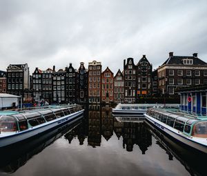 Preview wallpaper city, buildings, architecture, river, boats, amsterdam